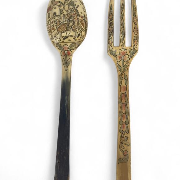 Antique Horn Spoon and Fork Carved Rare - Picture 1 of 12